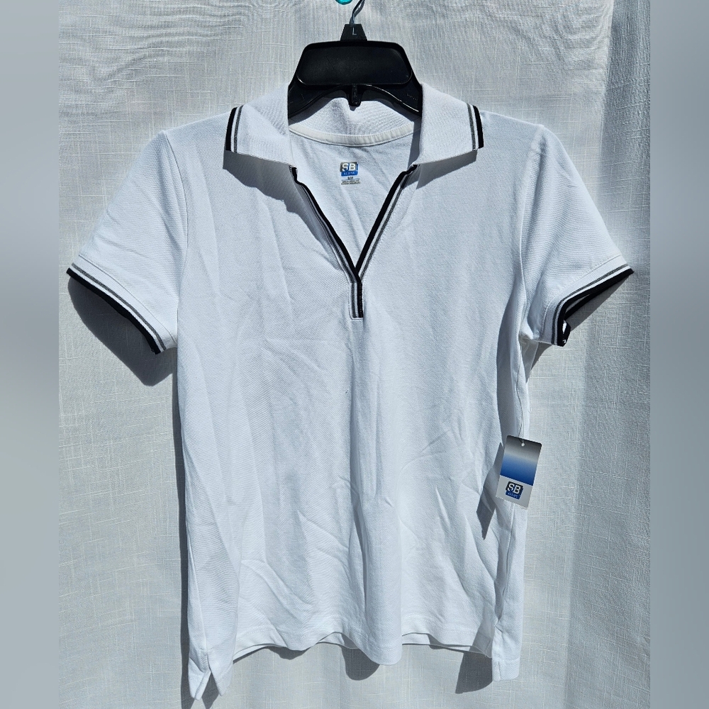 SJB active White Polo Shirt with Black Trim Sz S NWT See Pictures For Details